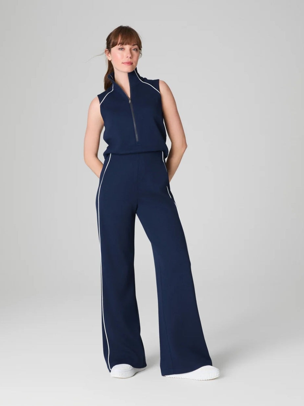 SPANX AirEssentials Pique Sleeveless Mockneck Jumpsuit Size M Athleisure Travel